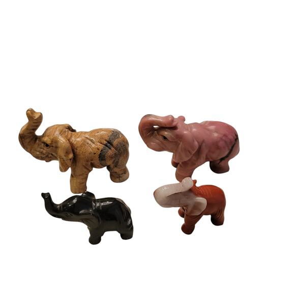 Miniature Elephant Figurine Natural Onyx Marble Home Decor Multi-Color Set of 4 - Picture 1 of 16